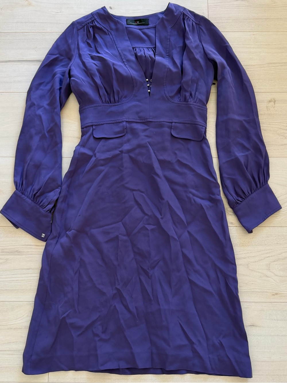 Carolina Herrera Deep Purple V-Neck Long Sleeve Dress
